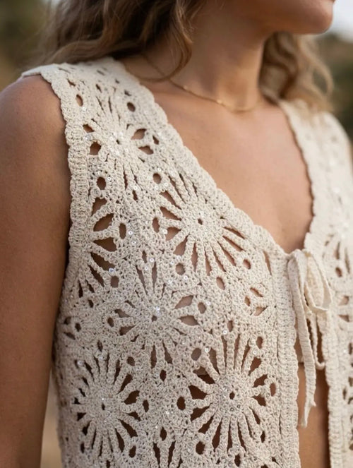 Crochet Beach Vest & Shorts Set