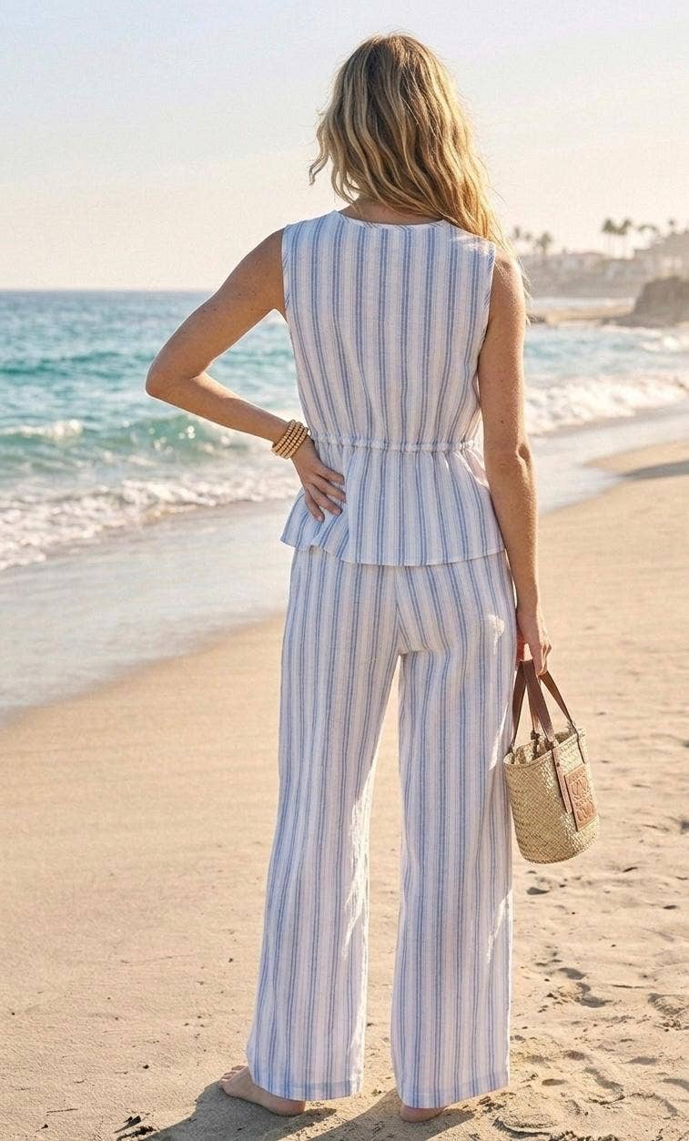 Coastal Stripe Linen Blend Set